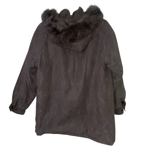St. John's Bay brown sueded hooded coat w/genuine fox fur trim XLP. GUC - Picture 2 of 11